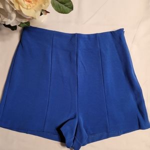 Topshop High Waisted Knit Shorts - Blue